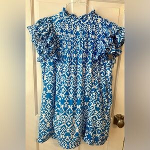 Hyacinth House Tuckernuck Simmons Floral Tiered Mini Dress White Blue Floral, M